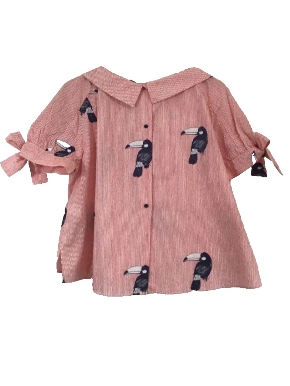 Zara Blouse Top Women's Size Medium Striped Parrot Novelty Print Retro Cropped - Picture 3 of 11